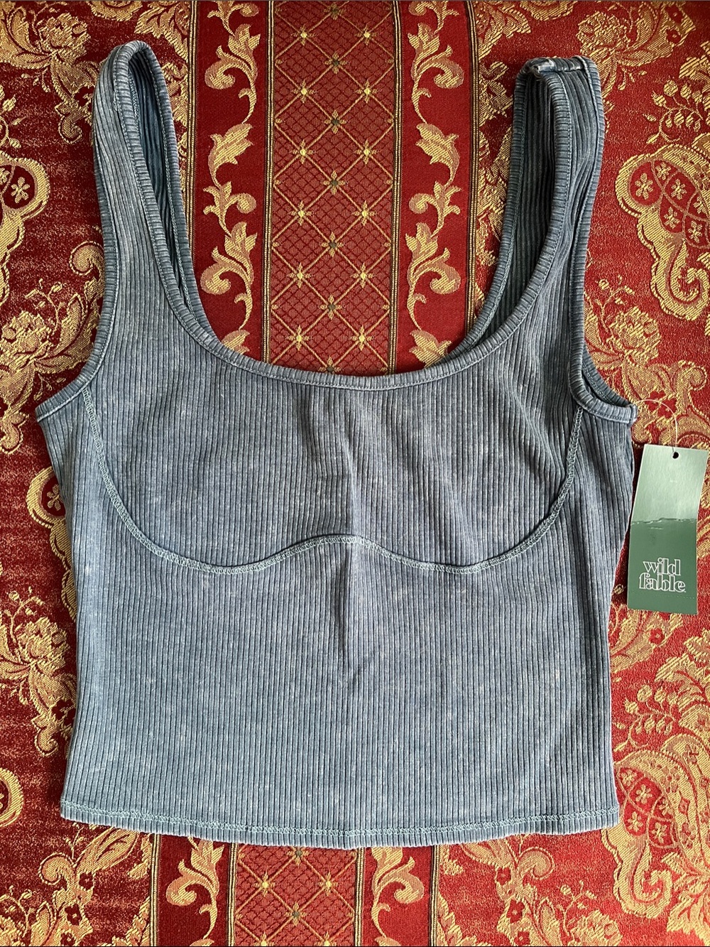 wild fable Gray Ribbed Scoop Cropped Tank